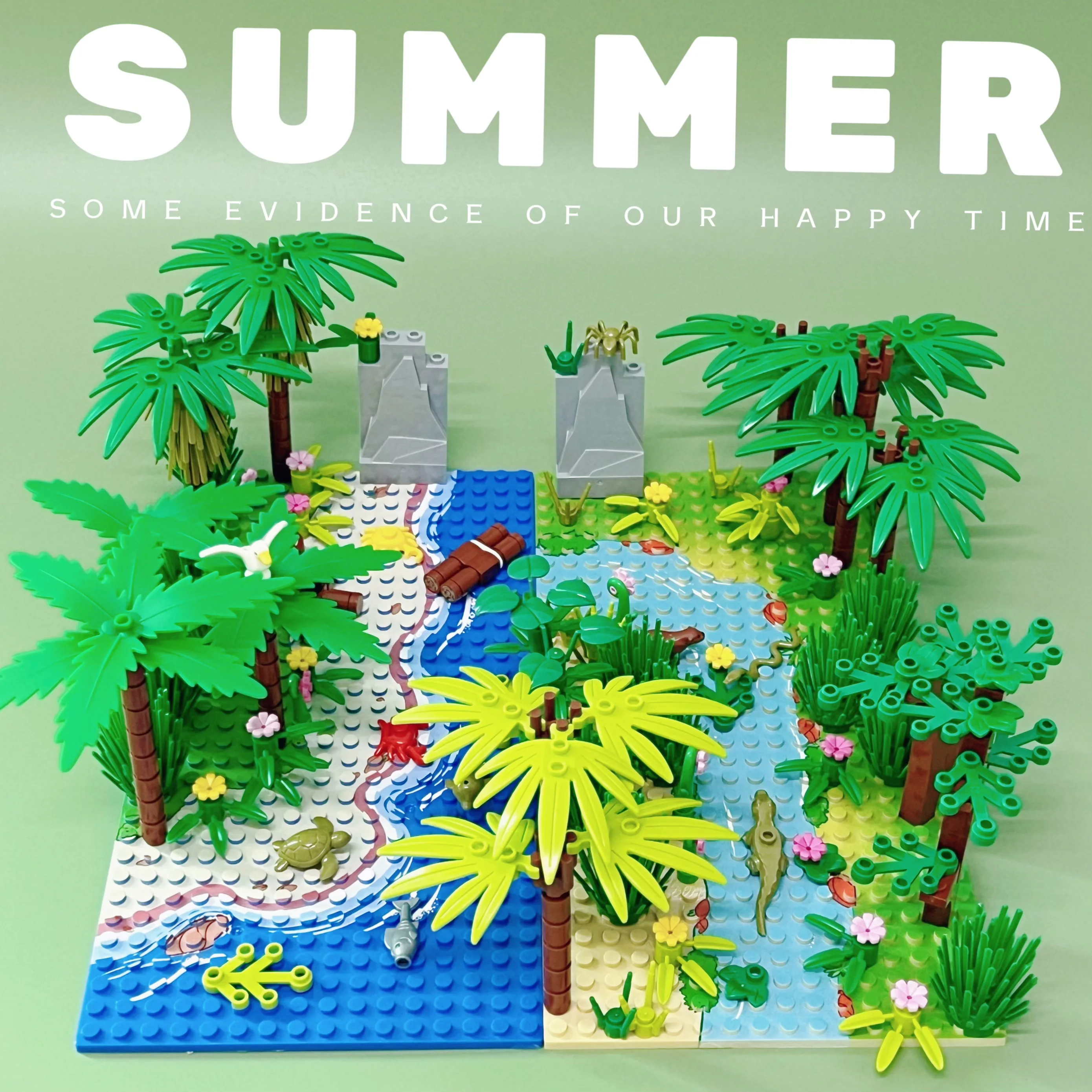 

MOC Rainforest Building Blocks Toys Sets DIY Toy Island Trees Animals Fish Crocodile Crab Turtle Blocks Toys for Children Gifts