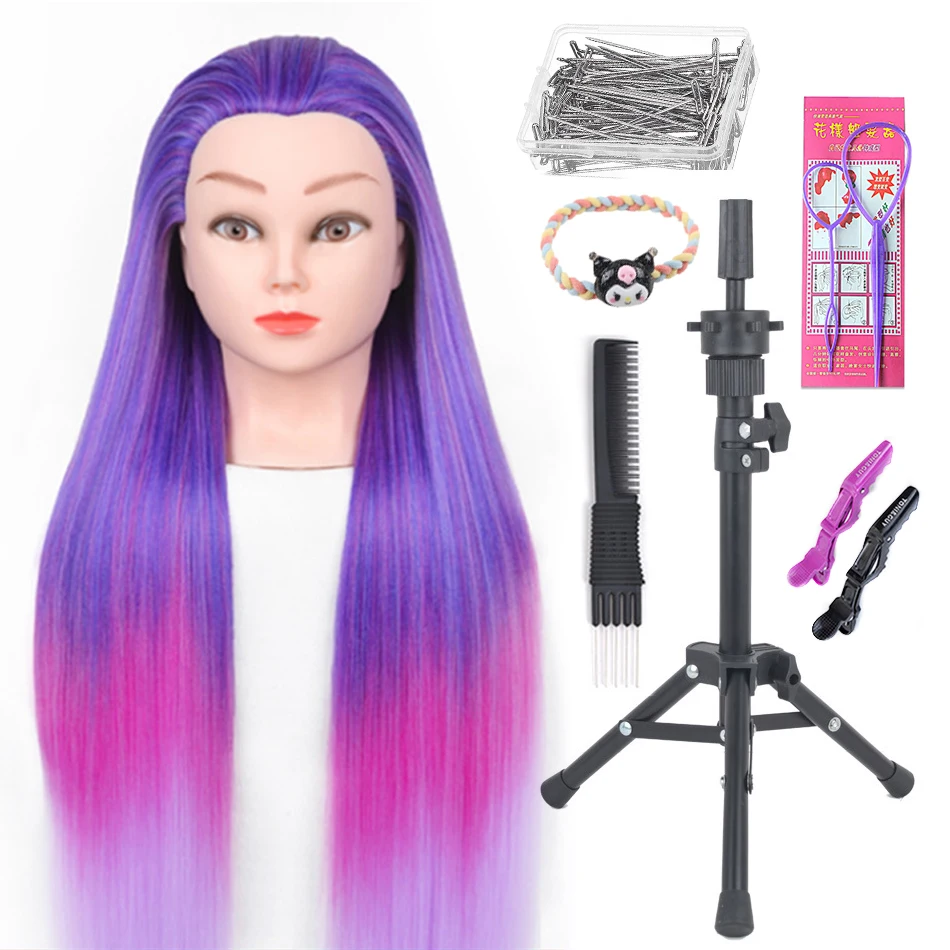 Голова манекена, 100% синтетические волосы, парикмахерская, тренировочная голова со штативом, манекен, косметологическая кукла, голова для плетения, укладки