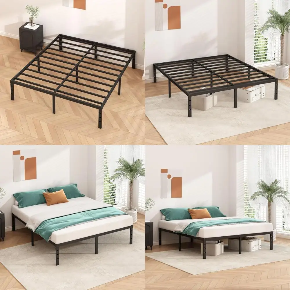 

Металлический каркас кровати размера «queen-size», высота 12, без коробчатой пружины, прочные рейки, простая сборка, черный