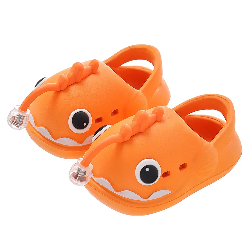 Summer LED Children Slippers Boys Girls Luminous Fashion Hole Shoe Soft Sole Comfort Baby Sandal Cartoon EVA Non-slip Kid Slides