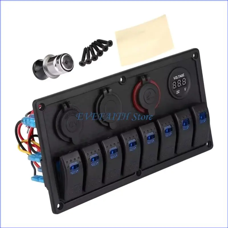 124B 12V 24V Push Control Panel 8 Position Featuring Blue Backlit LED Indicators