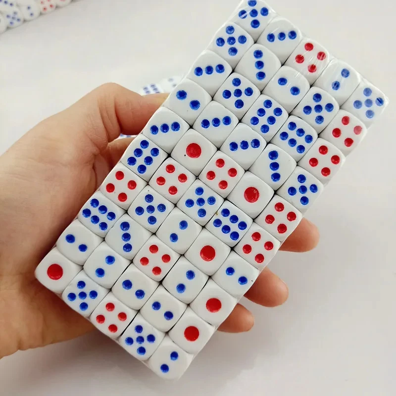 10~200PCS White D6 Dice with Red & Blue Dots – Precision 6-Sided Game Cubes for RPGs, Board Games, MTG, and Tabletop Gaming TMZ view 5