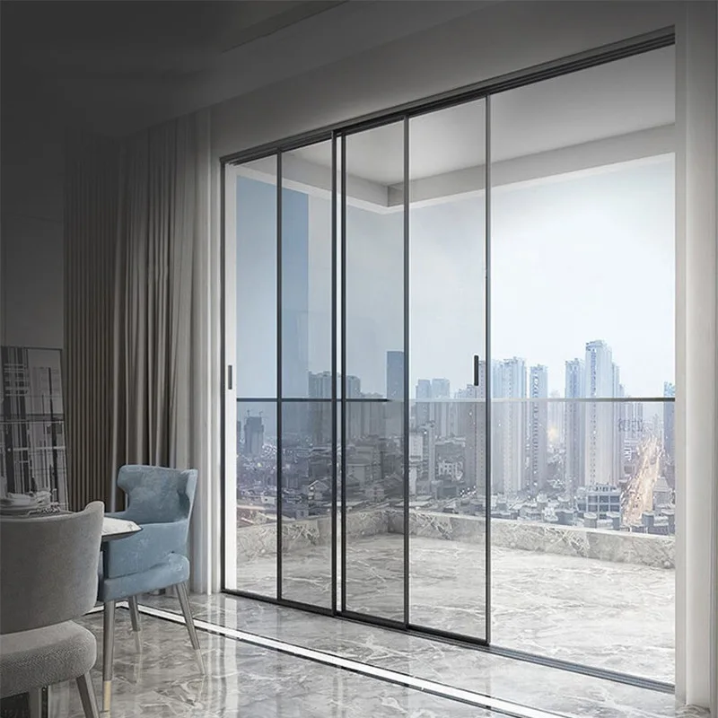Ultra-white tempered glass balcony kitchen sliding door extremely narrow frame titanium magnesium aluminum alloy living roo