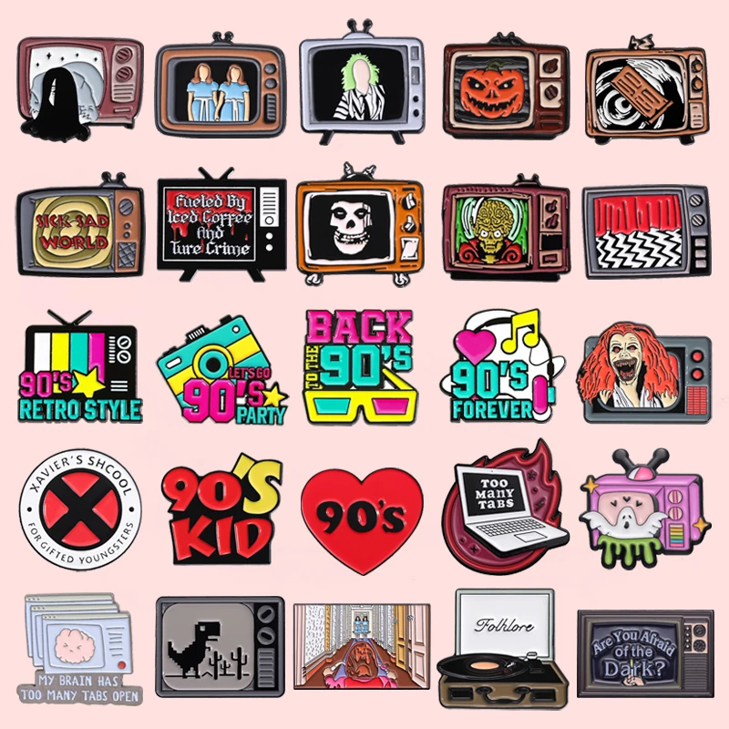 Kreative 90ER JAHRE Horror Film Emaille Pin Kürbis Geist Retro Nostalgische TV Broschen Revers Abzeichen Schmuck Geschenk Für Kinder Drop Shipping