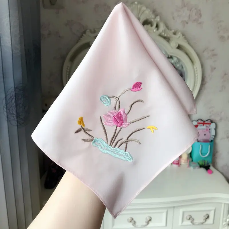 Chinese Traditional Embroidered Satin Handkerchief Lucky Auspicious Floral For Ancient Costume Cosplay Dance Show Prop For Lady