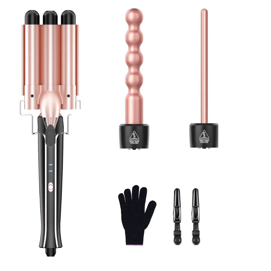 Curling Wand Set, YAWEEN Curling Iron with Three Barrel Hair Waver and 2 Interchangeable Ceramic Curling Wand, Fast Heating, Inc