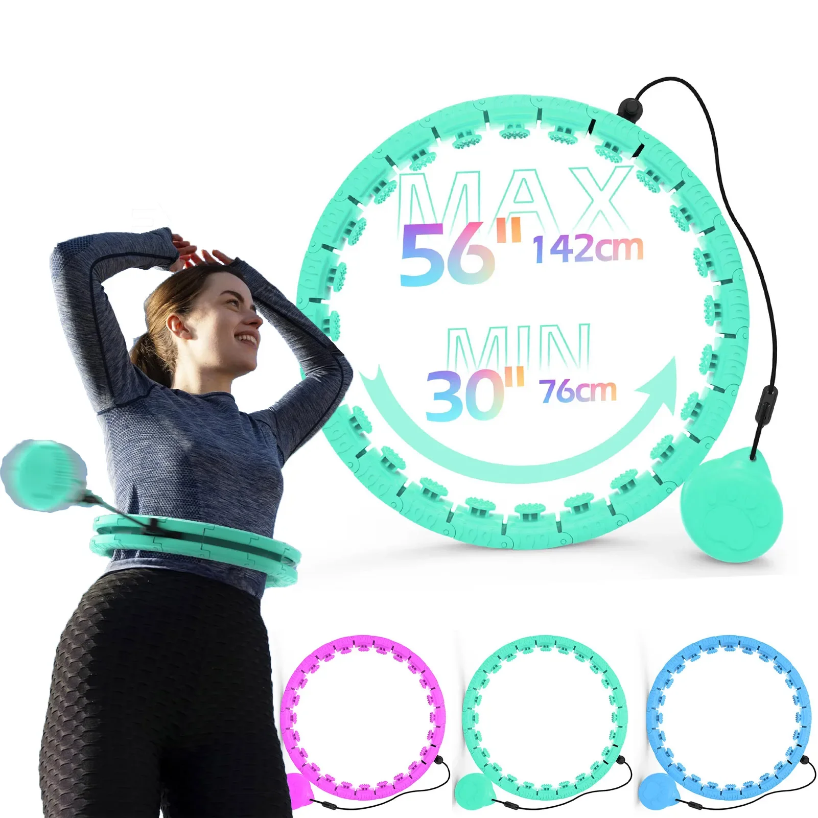 76-142cm Weighted Fitness Circle Adjustable Smart Fitness Circle Sport Weight Loss Exercise with 28 Detachable Knots for Adults