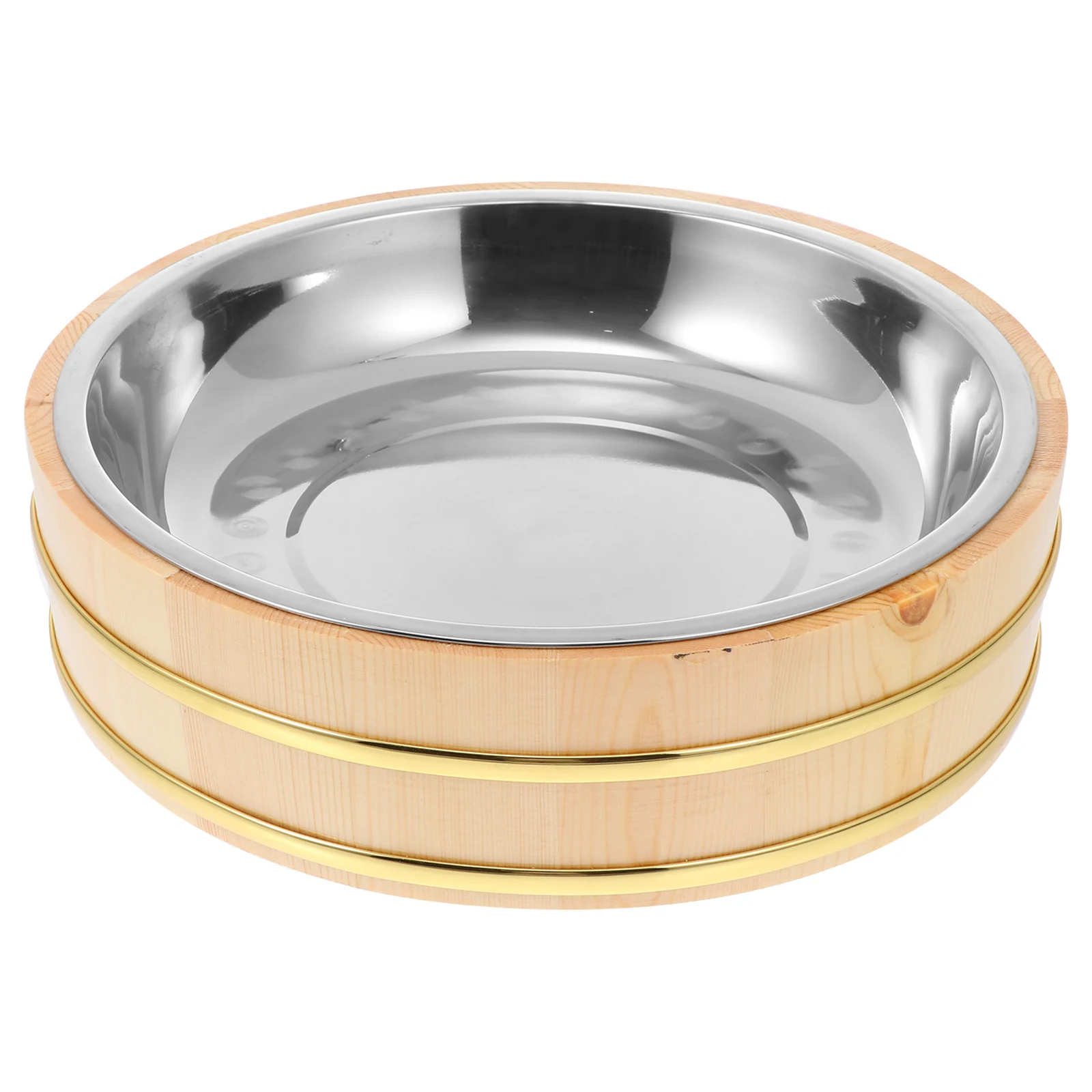 

Japanese Style Sushi Rice Bucket Thickened Stainless Steel Wood Crayfish Food Storage Serving Plate Sturdy Wooden Mixing