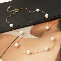 New Beads Women's Neck Chain Kpop Pearl Choker Necklace Gold Color Goth Chocker Jewelry On The Neck Pendant 2024 Collar For Girl