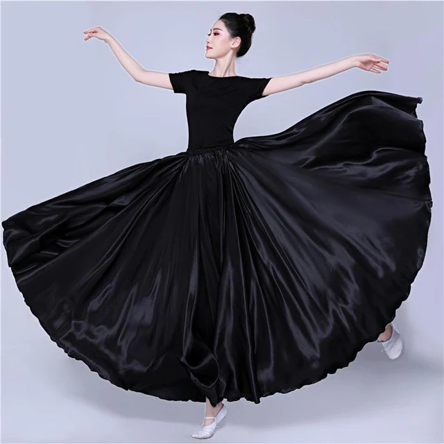 Falda de satén de 360 grados para danza del vientre, faldas largas gitanas para mujer, ropa de práctica de bailarina, falda de baile de oro púrpura sólido surtido de 15 colores