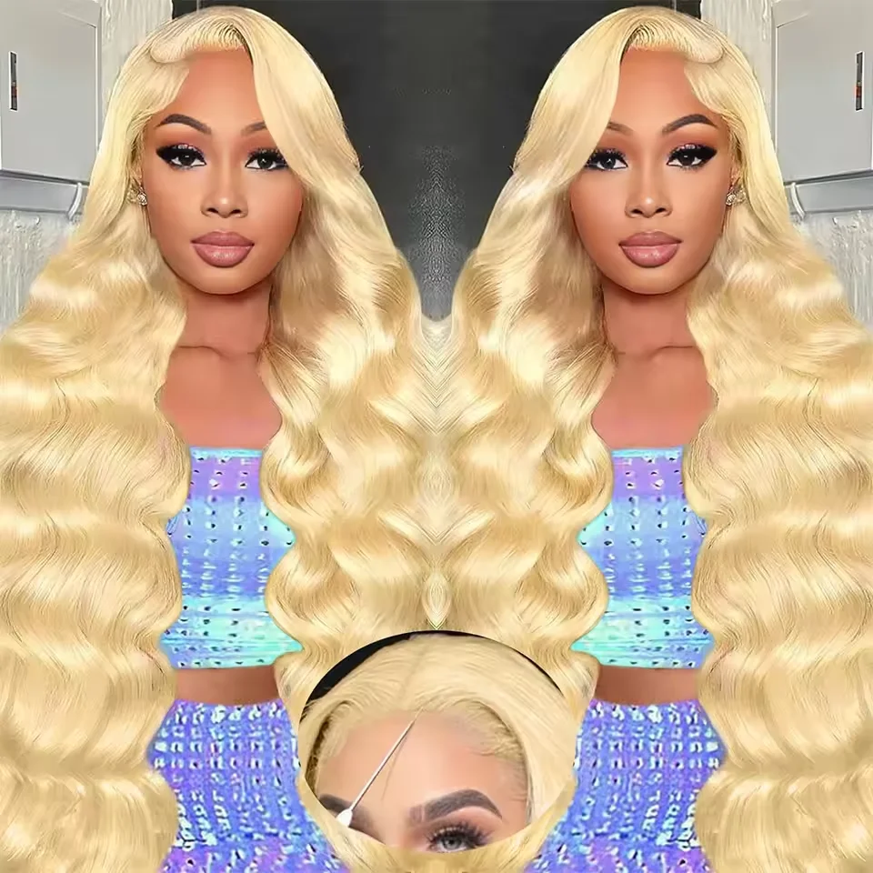 

46 Inches 613 Blonde Body Wave 100% Human Hair Wig 13x6 HD Transparent Lace Frontal Wigs For Women 200 Density