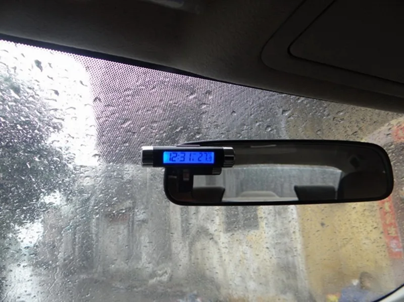 Car LCD Digital Clock Thermometer Voltmeter 2 in 1 Clip On with Backlight for Vehicle Dashboard
