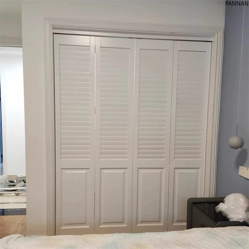 Solid wood movable shutter door, breathable window, cloakroom room, folding hanging rail, sliding door