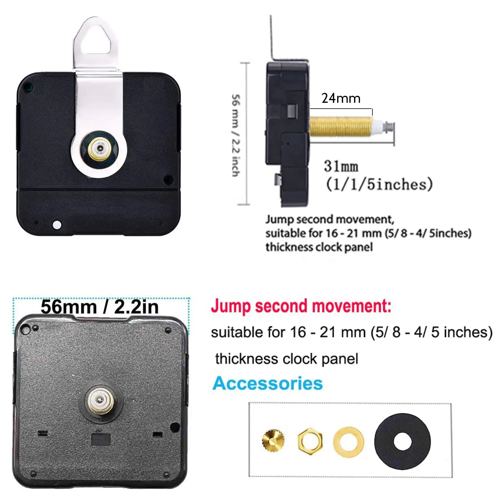 Mécanisme de mouvement d'horloge à couple élevé, grande horloge murale à quartz, aiguilles longues, brochure, bois, bricolage, pièces de rechange, 31mm