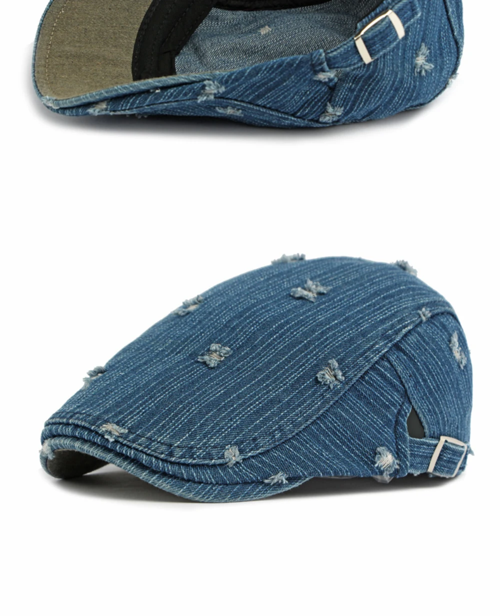 HT5099 Herren- und Damen-Baskenmütze, Retro-Künstlermütze aus Baumwolle, Verstellbare Ivy-Flatcap für Männer und Frauen, Frühling-Herbst Denim-Baskenmütze – Detail 11