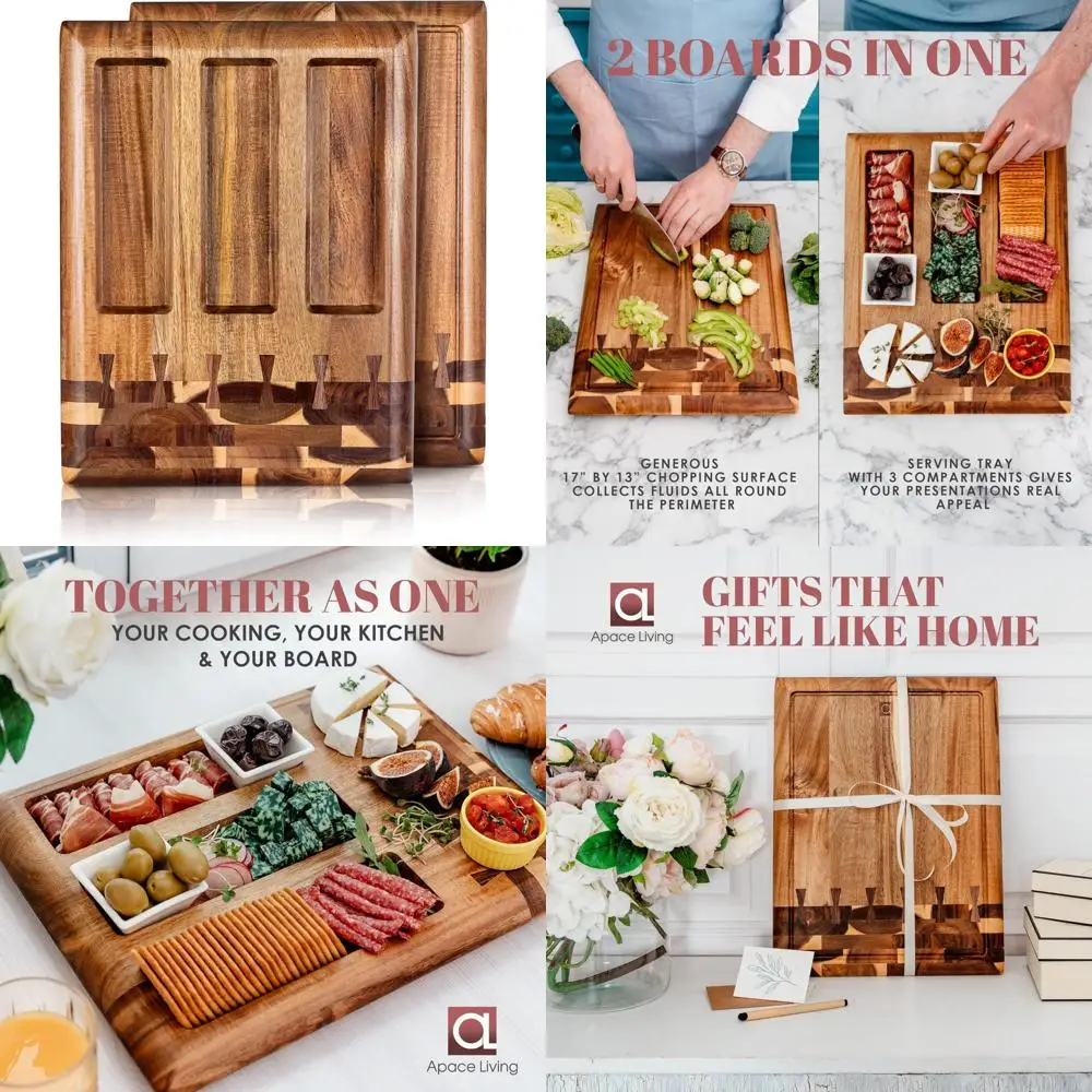 

Устойчивая разделочная доска из дерева акации — большой кухонный мясной блок с канавкой для сока для домашнего использования