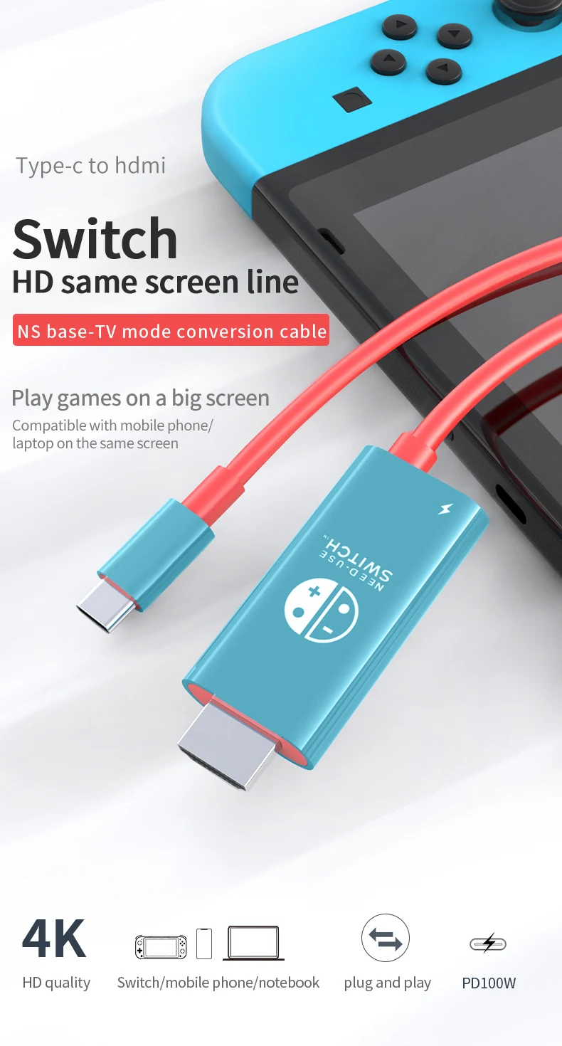 4K USB-C-auf-HDMI-Kabel, 100W PD-Schnellladung, 2M-Adapter für Switch, Laptop, Handy, Tablet, Monitor, Handheld-Spielkonsolen – Detail 1