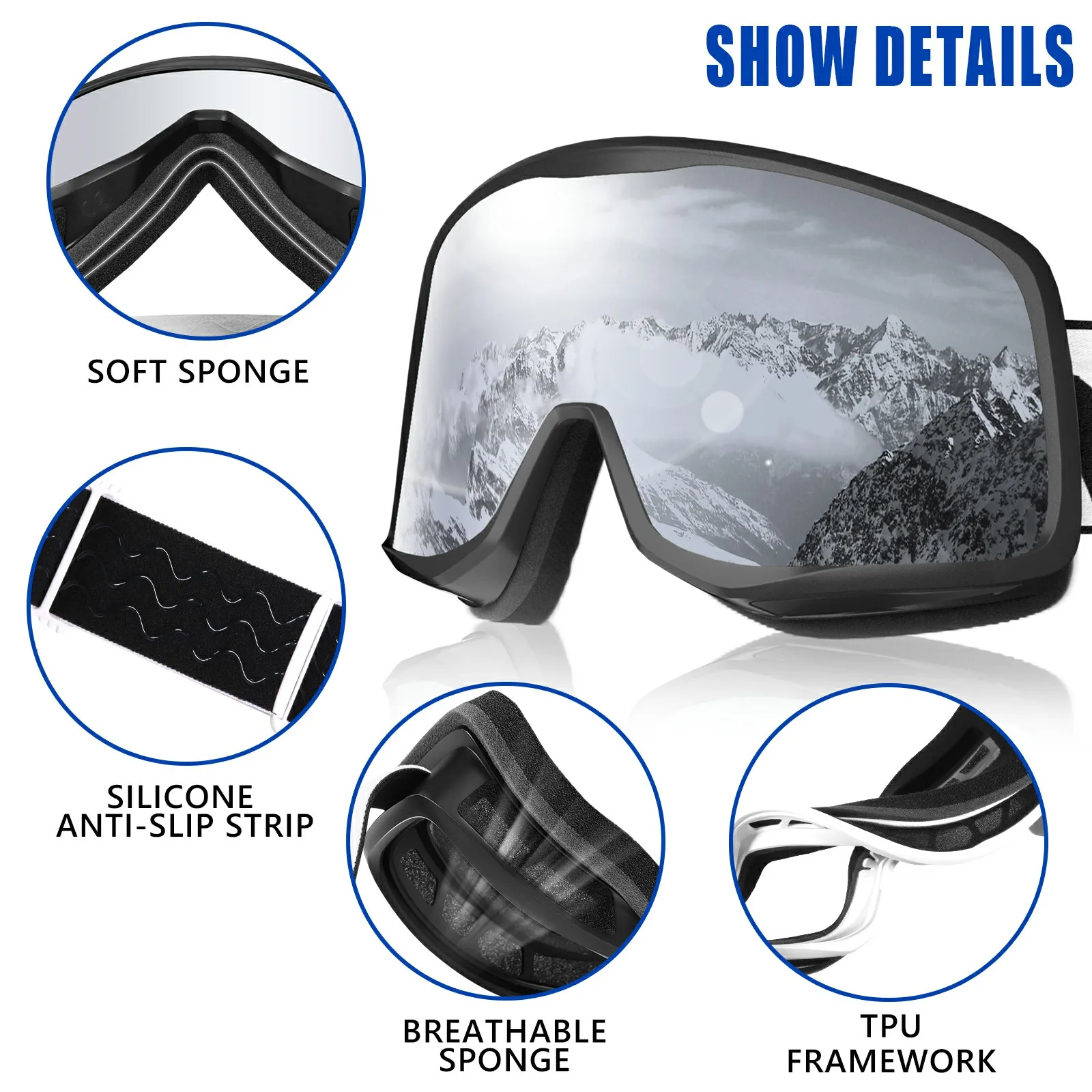 Kapvoe New Outdoor Ski Snowboarding Sunglasses Anti-Fog UV400 Protection Snowmobile Glasses Skiing Mask Men Women Snow Goggles