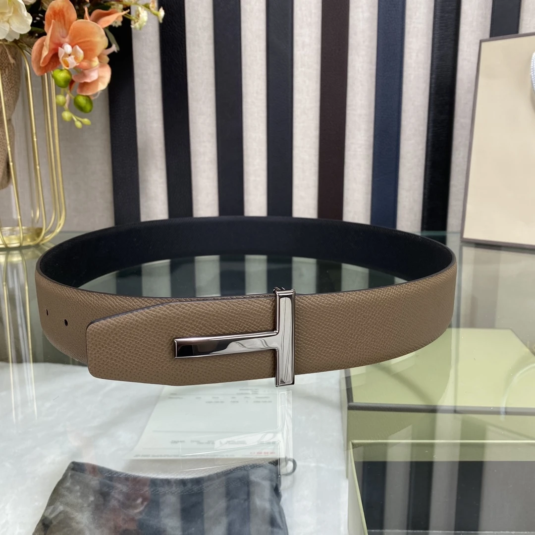 High Quality Luxury Goods Designer Men cowhide T-shaped Reversible Buckle Belt With Double-sided Use T Buckle Gift Box T04