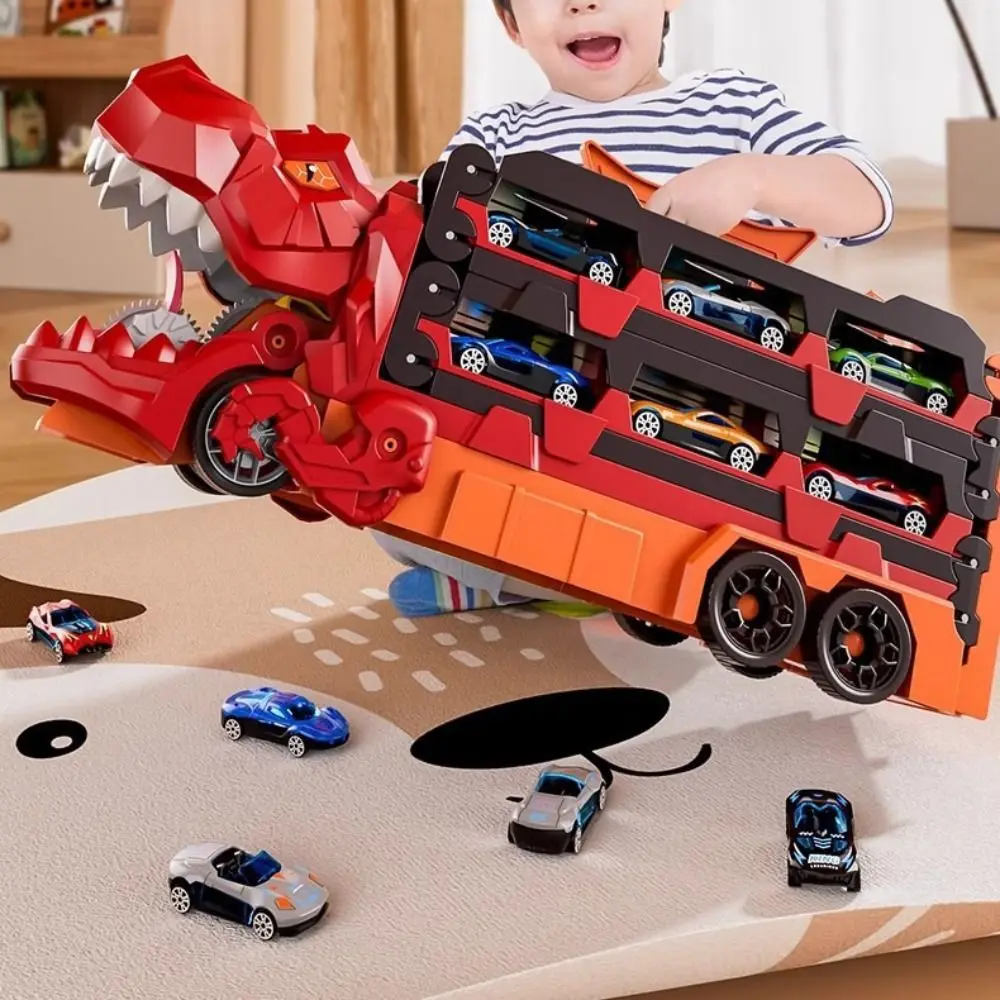 

Foldable Track Dinosaur Foldable Truck Toy Metal Mini Cars Molded Racing Cars Dinosaur Transport Truck Transforming