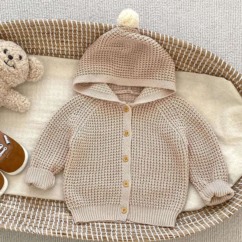 Autumn Spring Korean Style Children Knitted Clothing Long Sleeved Solid Color Cardigan+Shorts Newborn Baby Girls Clothing Suit