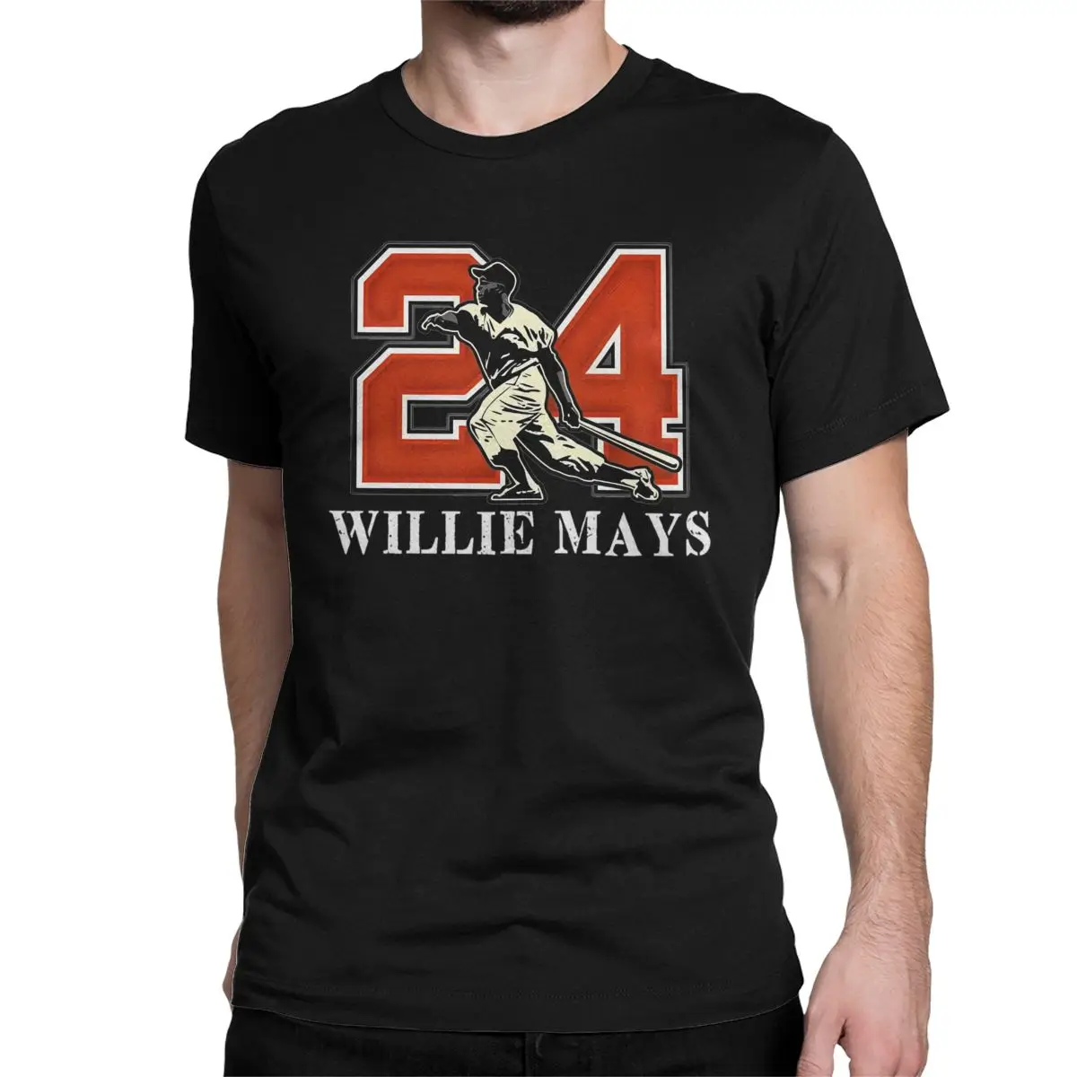 Willie Mays Baseball Number 24 T Shirt Men Women's Cotton Cool T-Shirt Round Collar Tees Short Sleeve Tops Summer