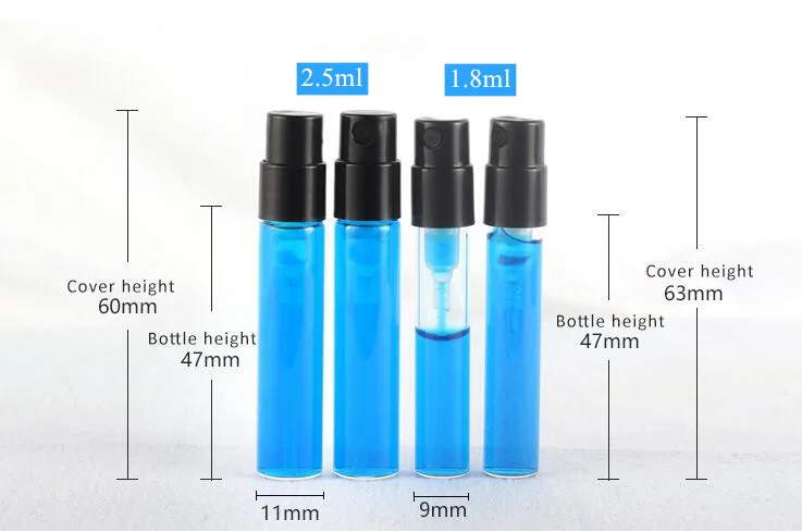 100pcs 1ml 1.5ml 1.8ml 2ml 2.5ml Bayonet Glass with Black White Transparent Invisible Spring Pump Sprayer Perfume Samples bottle