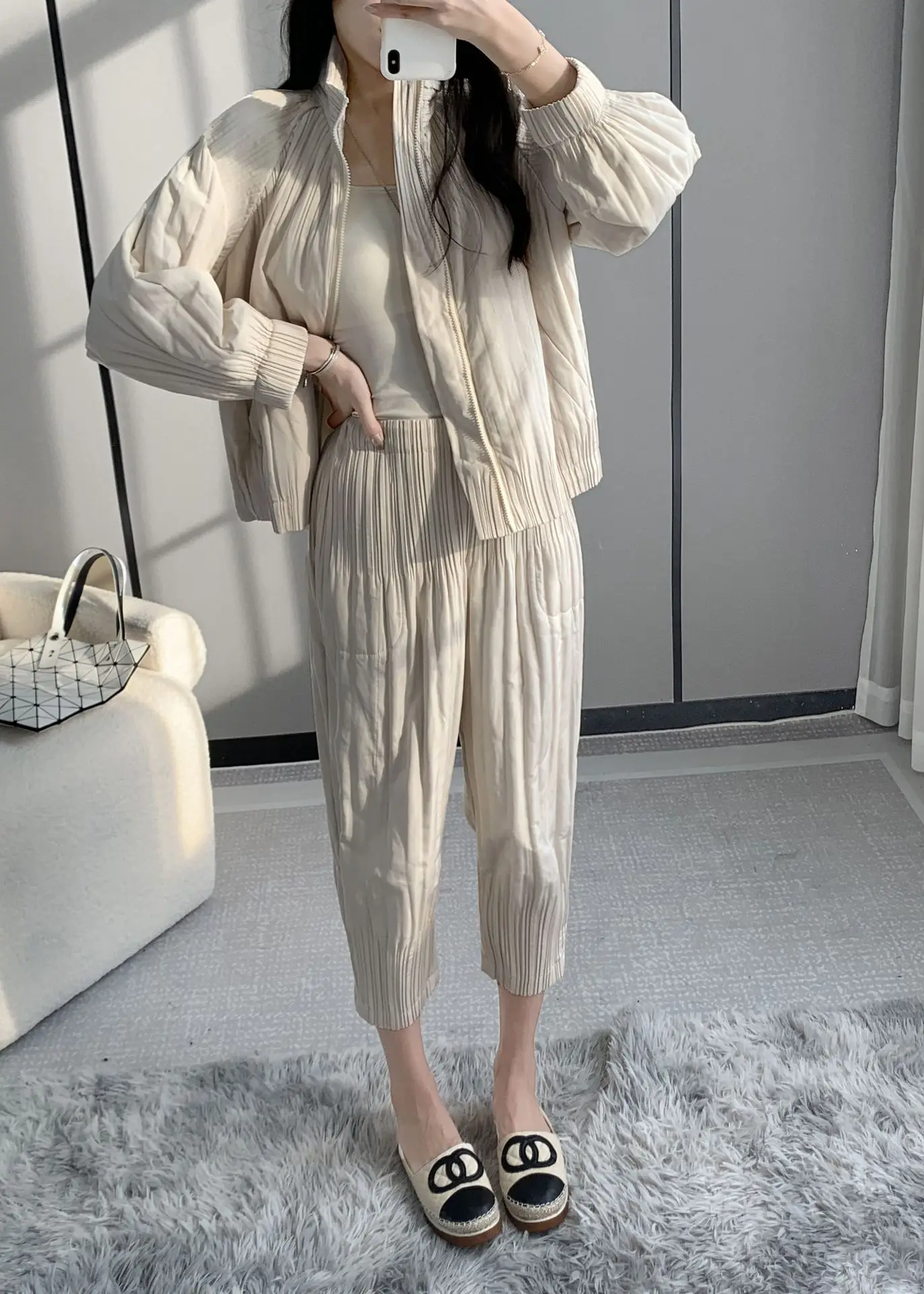 Pleats Pleated Pants Set Solid Color Versatile Cotton Jacket Jacket Cotton Pants 2-piece Set Lazy Solid Leisure Suit 2-piece Set