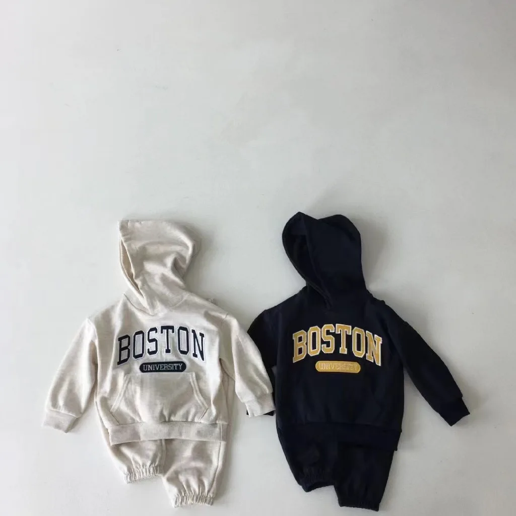 

2025 Autumn New Children Long Sleeve Clothes Set Boys Letter Hooded Sweatshirt + Pants 2pcs Suit Baby Tracksuit Kids Sports Set