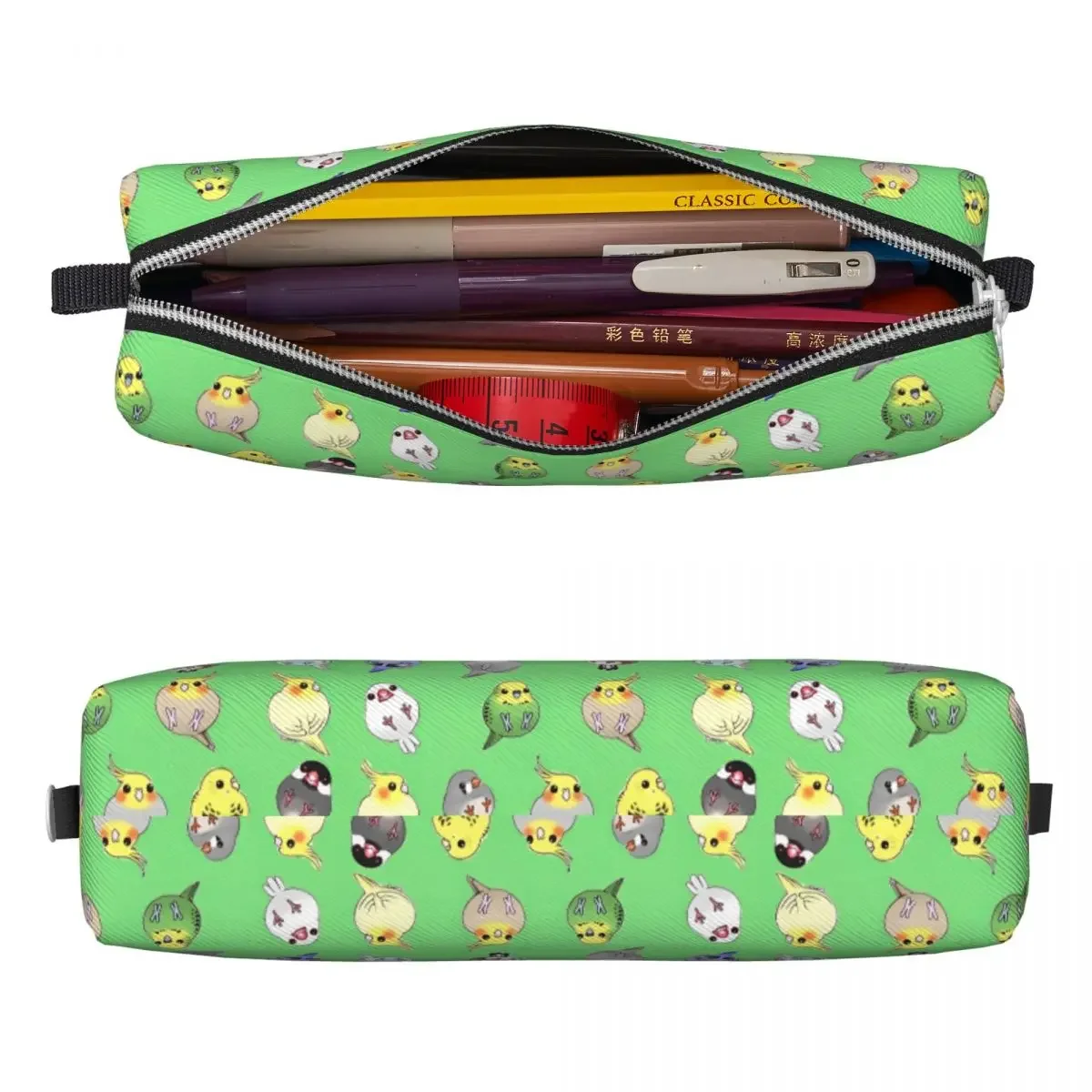 Too Many Birds Cartoon Cockatoo Pencil Case Large Capacity Pen Box Students Square Cool School Pencil Cases Graphic Stationery