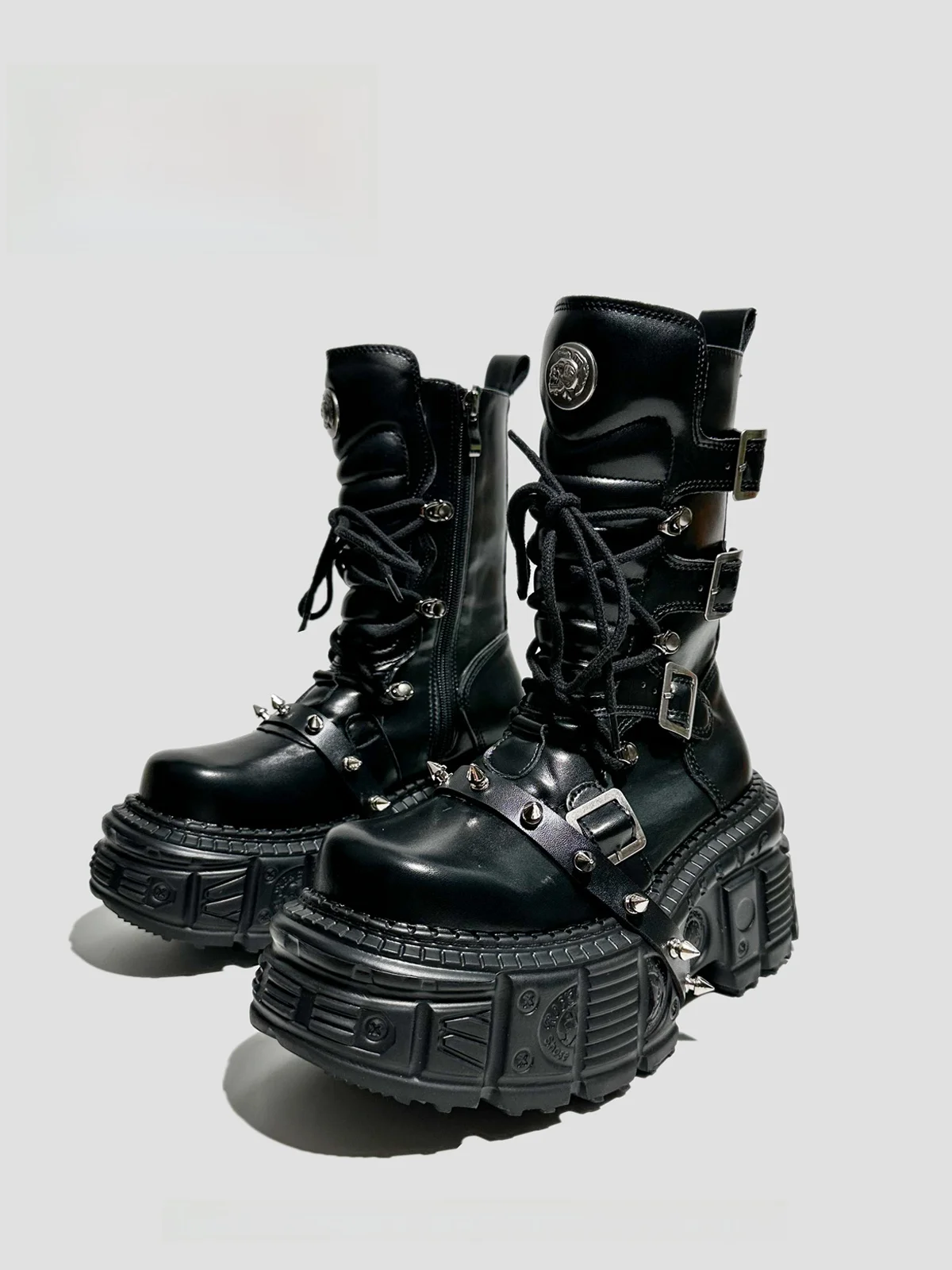 

Visual Focus Punk Ro Thi Bot Knight Boots Metal Bule Street Sle Mid-Calf Women's Boots Winter High Heel
