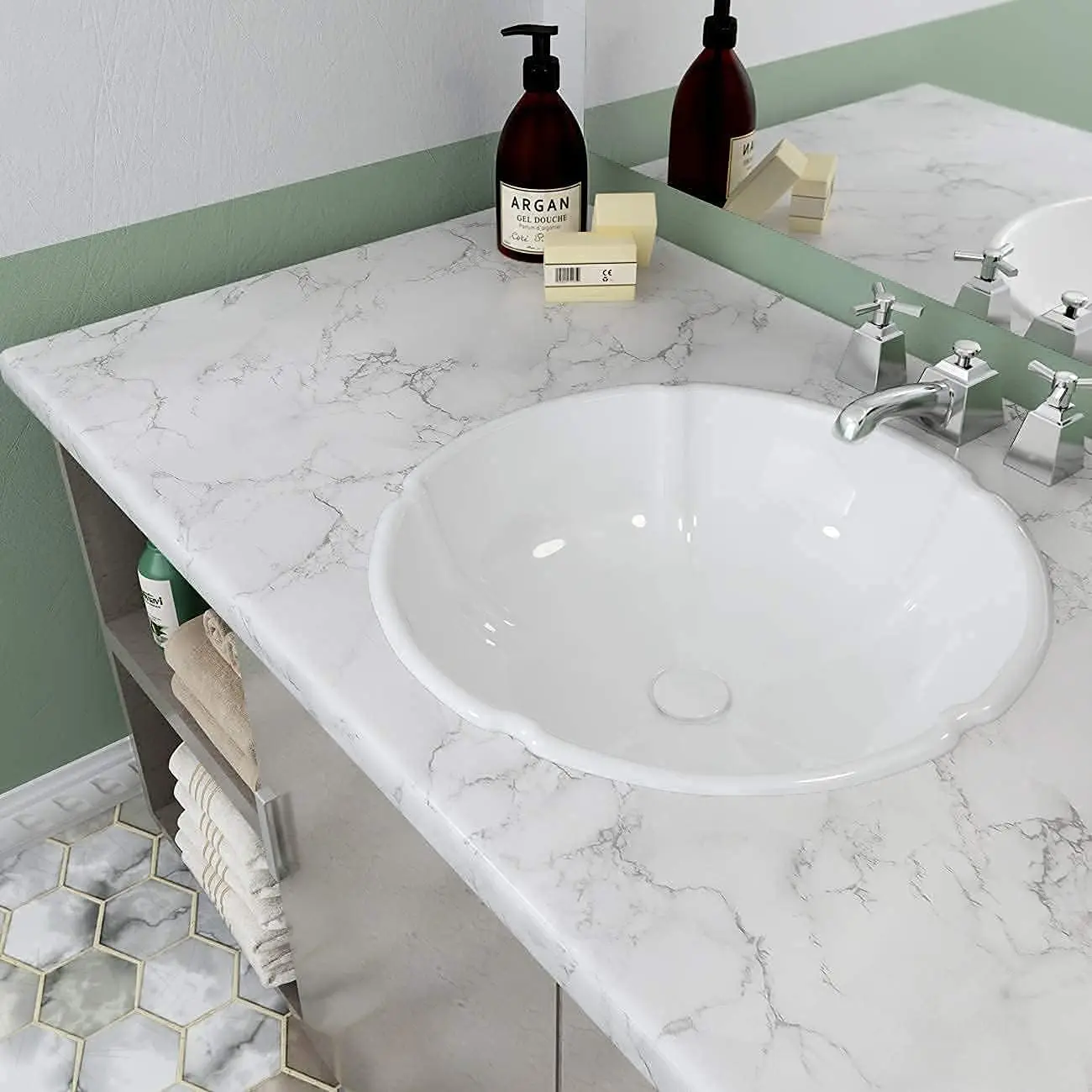 الرخام نمط النفط واقية المطبخ فيلم مقاوم للماء مقاومة للحرارة ذاتية اللصق خلفية موقد كونترتوب خزانة بلاط تجديد #4