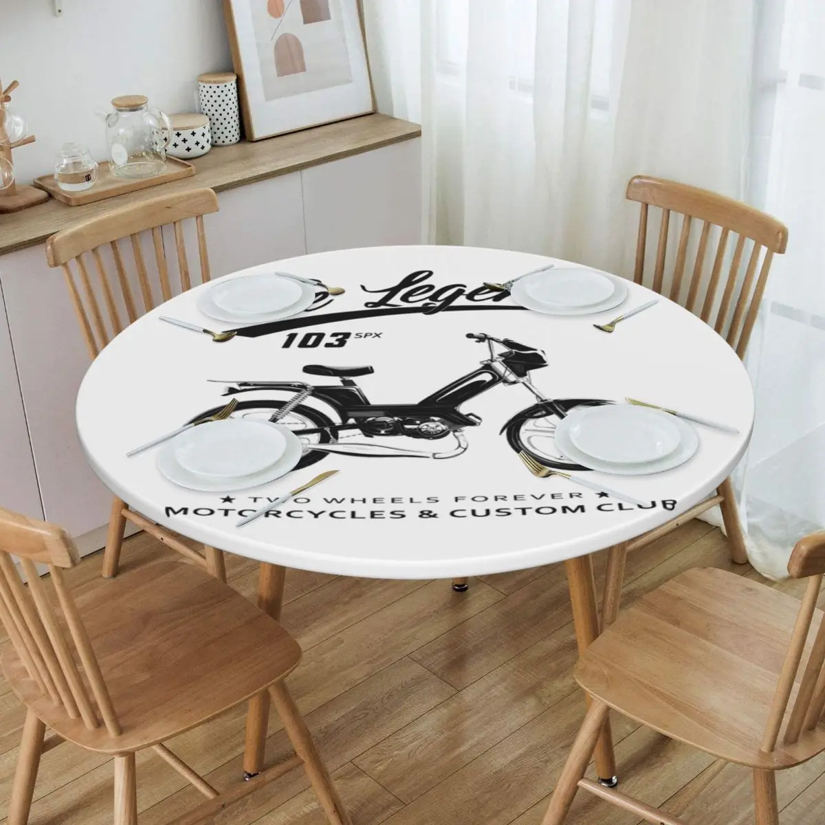 Moped 103 SPX Waterproof Round Tablecloth Oilproof Table Cloth for Kitchen Events Dining Table Cover