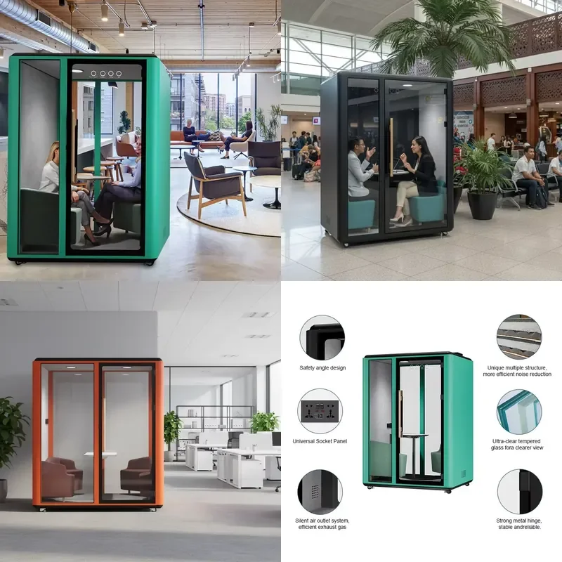 for Two Person Soundproof Acoustic Cabin 28dB Noise Reduction Modern Design Modular Easy to Install for Office Private Calls