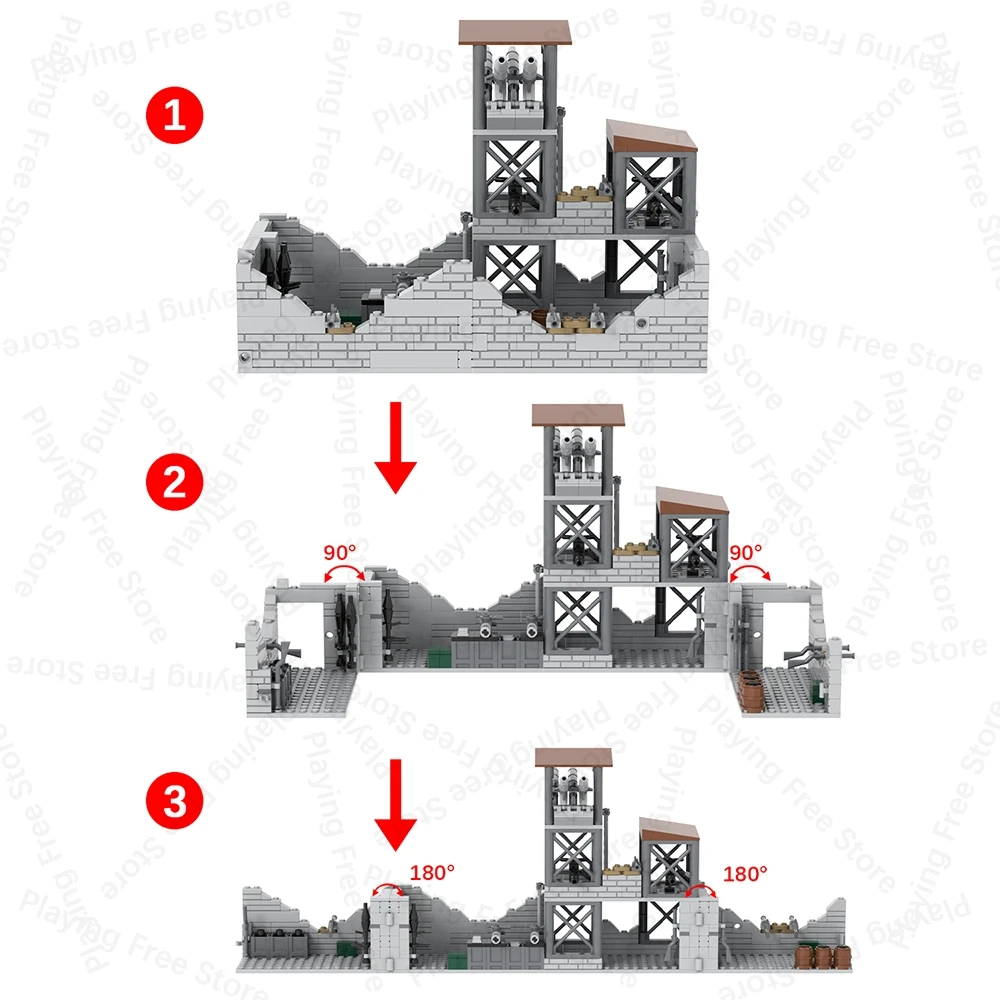 MOC WW2 ساحة المعركة الطوب تدمير المنازل الحرب العسكرية متوافق الشكل ألعاب مكعبات البناء للأطفال الكبار الأصدقاء هدية DIY بها بنفسك