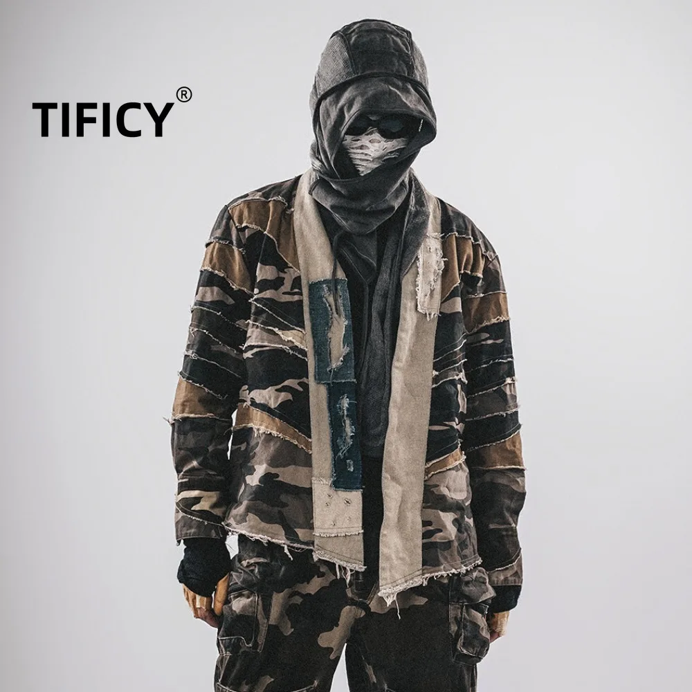 

24SK осенне-зимние камуфляжные джинсовые куртки Wasteland, мужская потертая лоскутная деконструкция, уличная куртка в стиле ретро