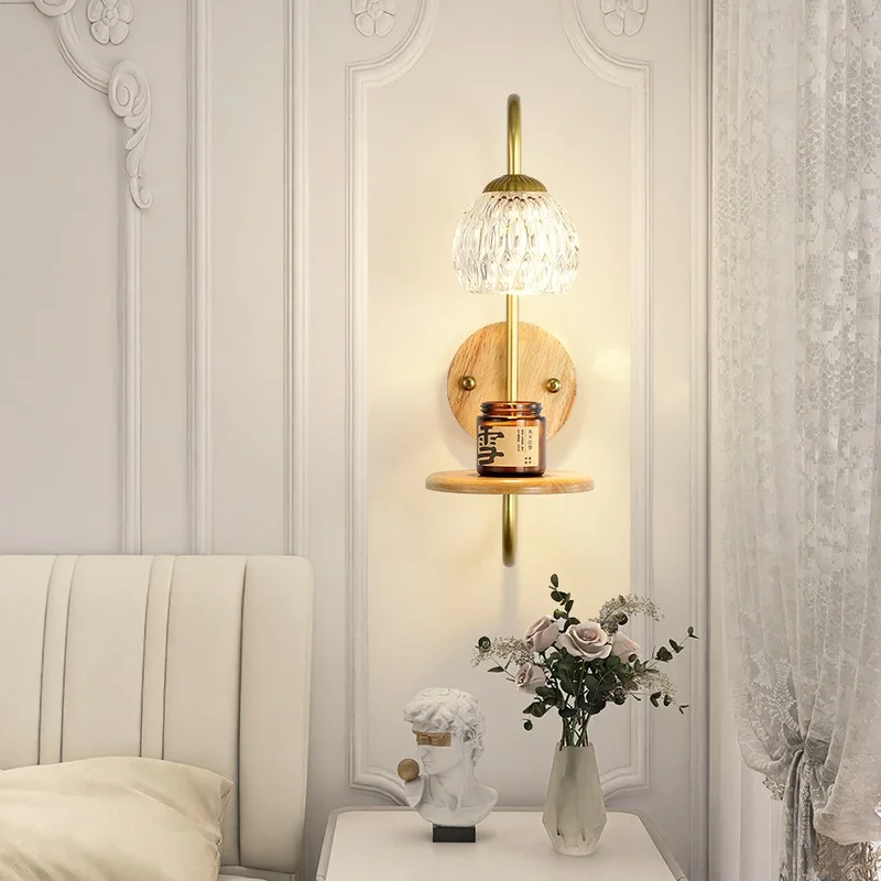 Aromatherapy Wax Wall light French Bathroom Toilet Metal Wood Glass Led Wall Lamp Wabi-sabi Aisle Hallway Wall Light