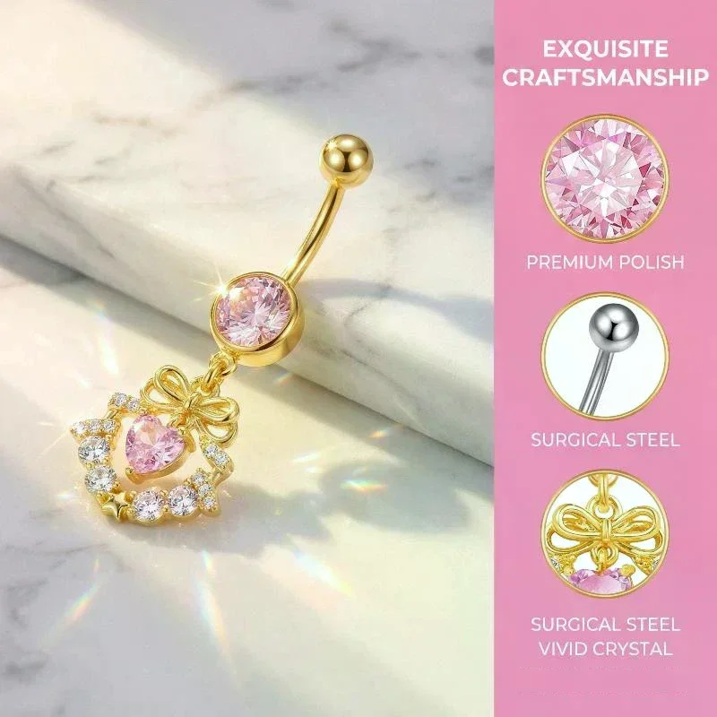 Pink Butterfly Heart Navel  Ring  Belly Button  for Women Ideal for  Outfit