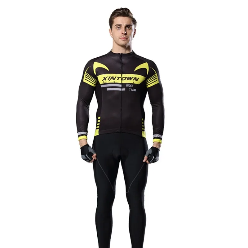 

Autumn and Winter Mountain Bike Suit Men's Silicone Seat Cushion New Moisture Wicking Cycling Suit Long Sleeve Set