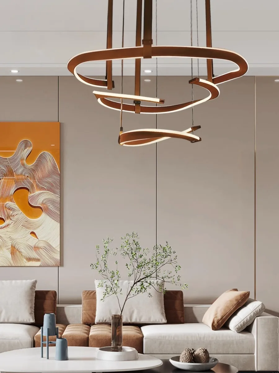 Brown Dark Leather Belt Dimmable Led Ceiling Chandelier Lighting Pendant Light Hanging Lamps Lustres  For Dinning Room