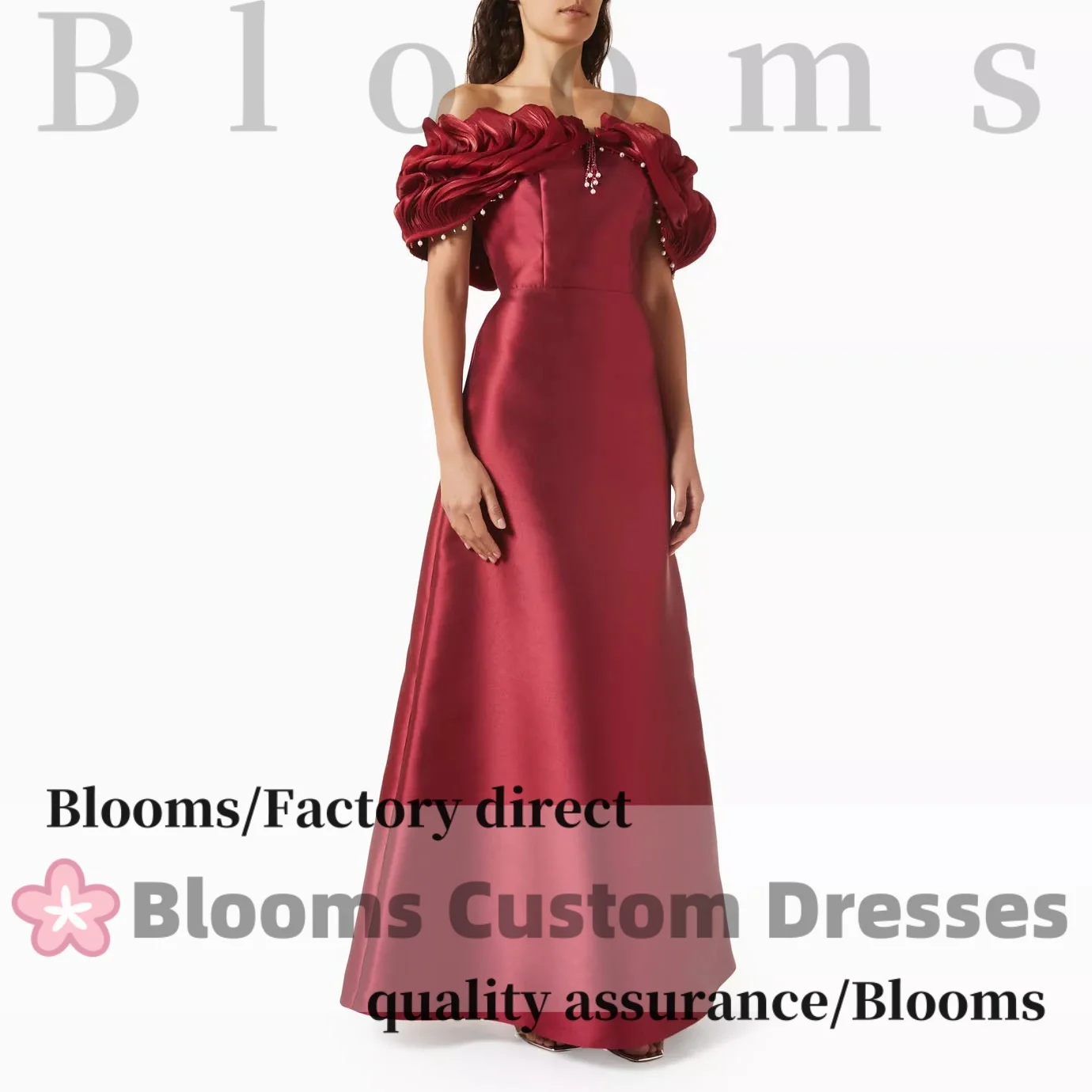 

Customized Off-the-Shoulder Satin Luxury Evening Dress with Ruffle Beaded A-Line Elegant Formal Party Dress