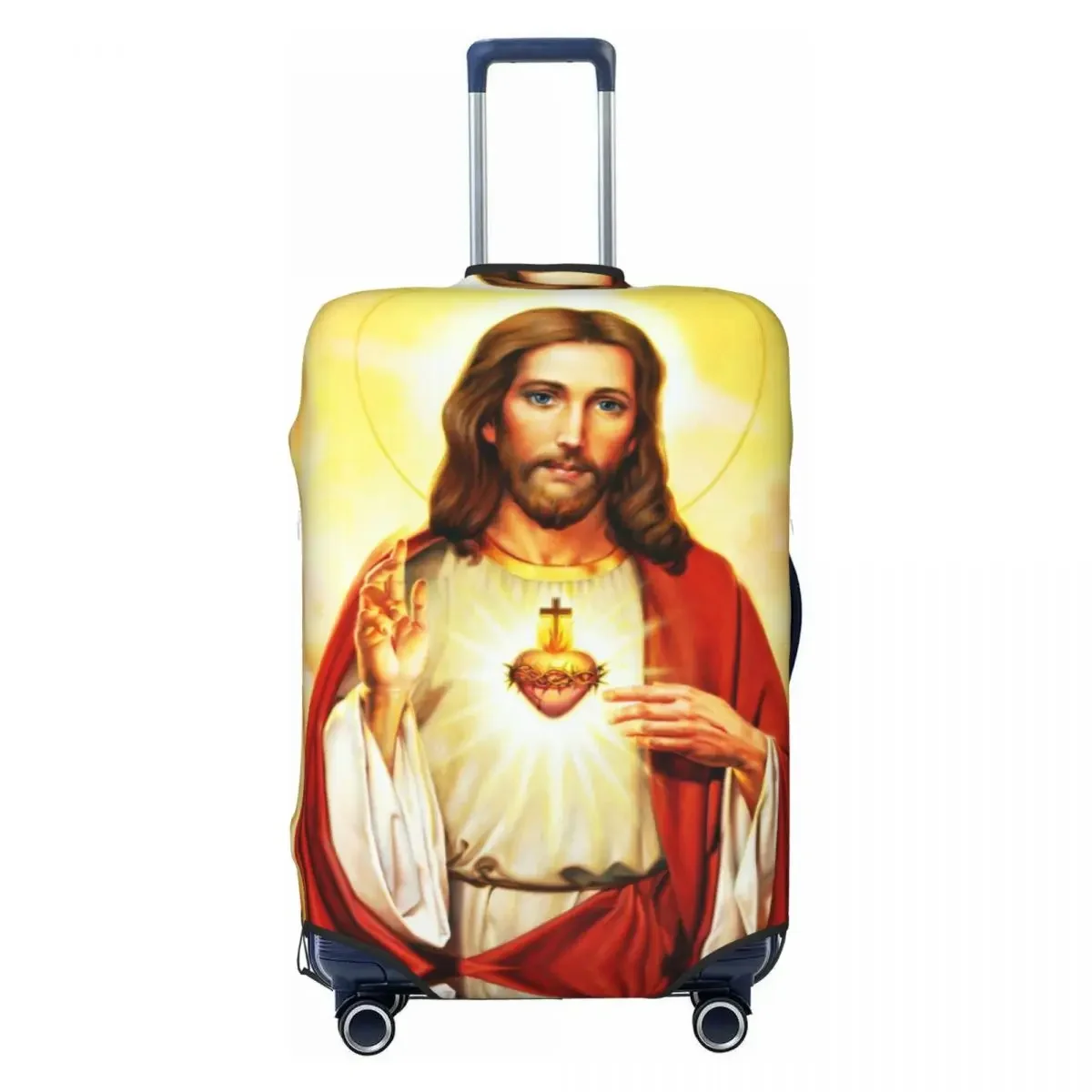 Custom Warm Heart Of Jesus Suitcase Cover Washable Religious Christian Divine Mercy Travel Luggage Covers for 18-32 inch