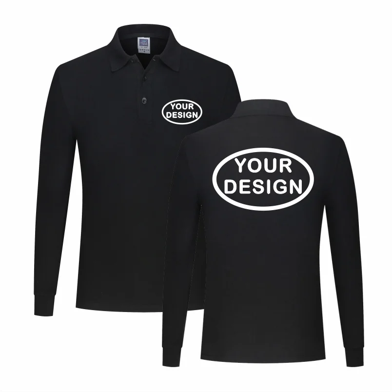 Polo personnalisé à manches longues pour hommes et femmes, imprimé brodé, monochromatique, t-shirt décontracté, revers personnalisé, document