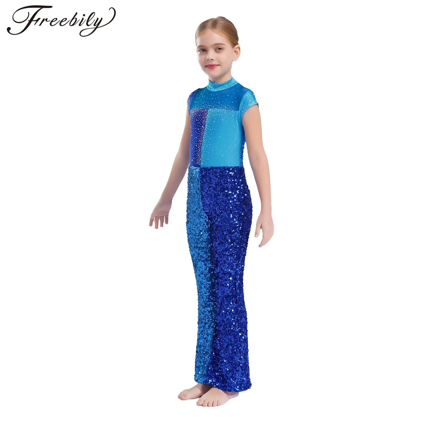 Abbigliamento da strada per ragazze Paillettes Dancewear Costume da ballo jazz Bambini Tuta scintillante Tuta a blocchi di colore Bambini Streetwear