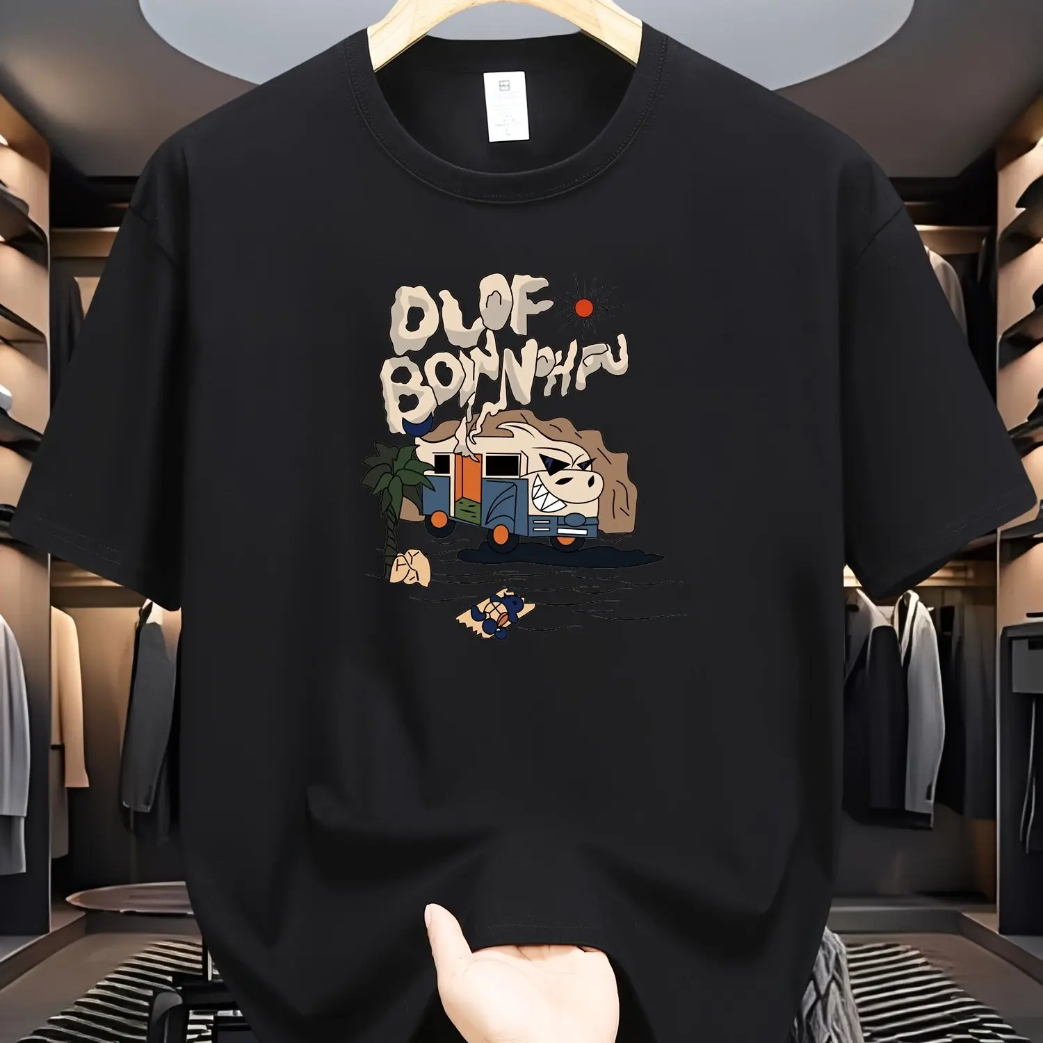 

Cartoon Pattern Print Men's 100_ Pure Cotton Summer Loose Size Casual Comfortable Round Neck Short Sleeve T-shirt Top Unisex