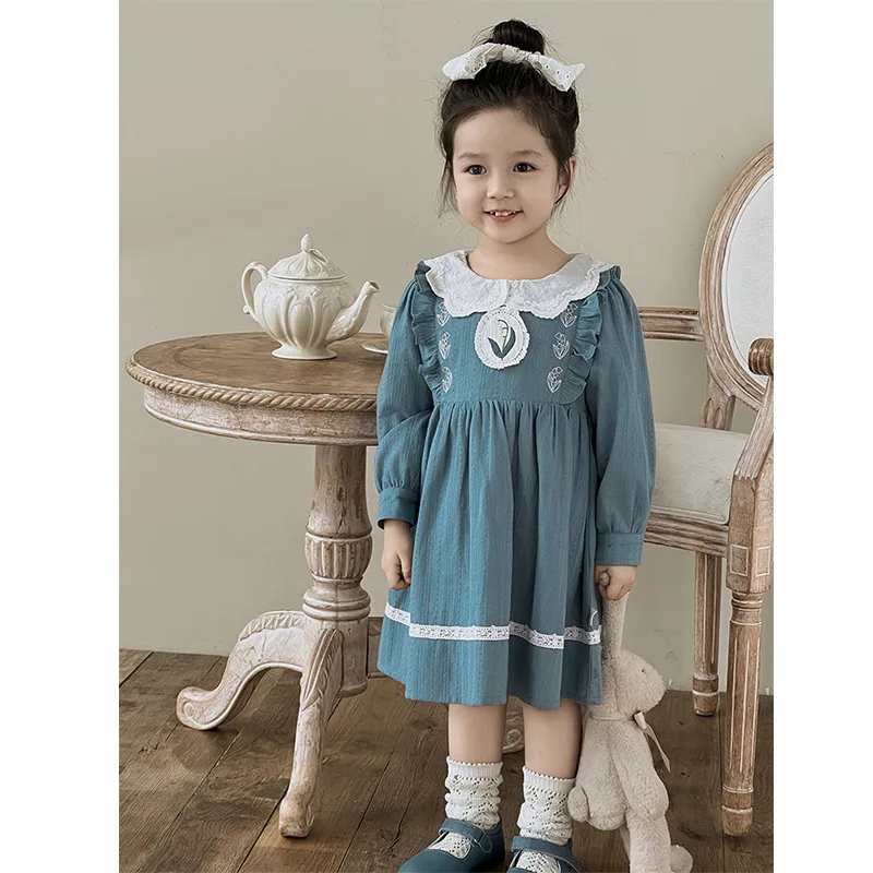 

Girls Lace Dress Children's British Retro Princess Dress2025Spring and Autumn New Style Trendy Dress