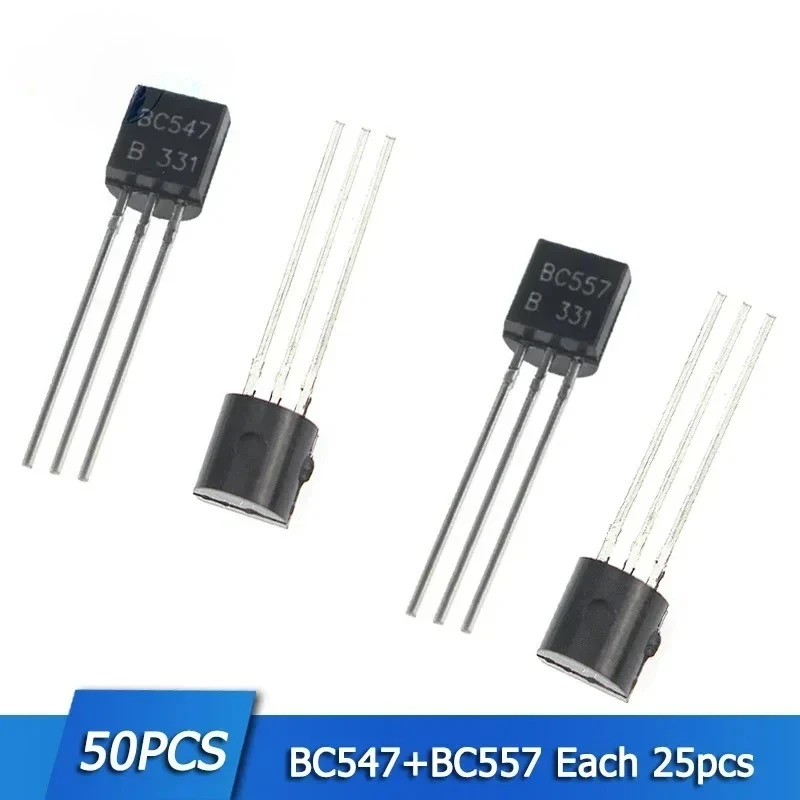 50PCS Transistors Set BC547+BC557 Each 25pcs Bc557 Bc547 NPN PNP TO-92 Triode Transistor Kit New Original