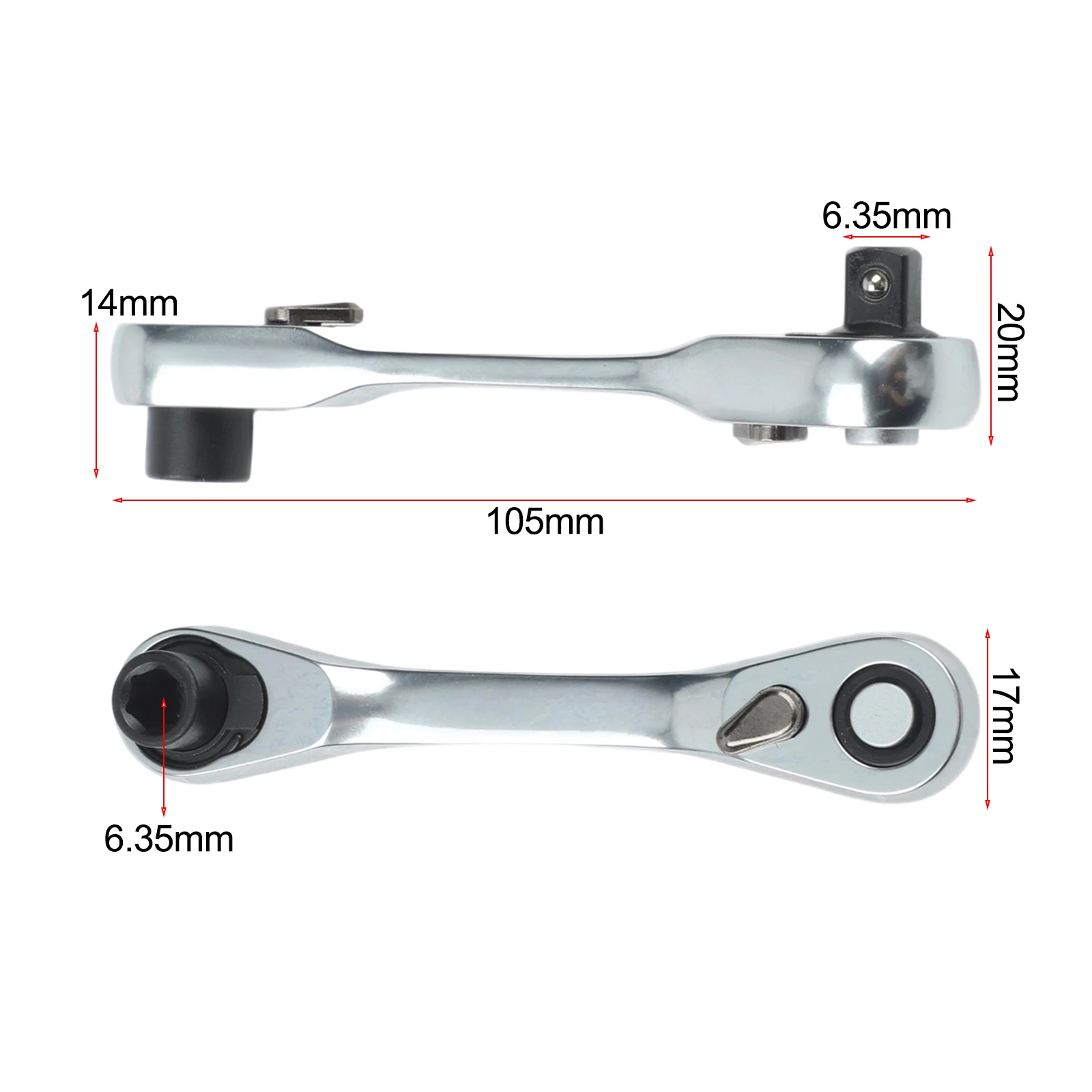 For Vehicle Maintenance for Double Ended Ratchet Wrench Torque Wrench Silver Black Heat-Treated Steel Thumb Operated