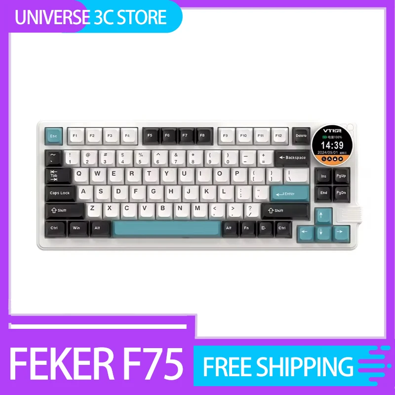 feker k75 teclado mecanico para jogos modos 83 teclas bluetooth 24g teclado sem fio com tela de botao rgb pbt teclados gamer gif 01