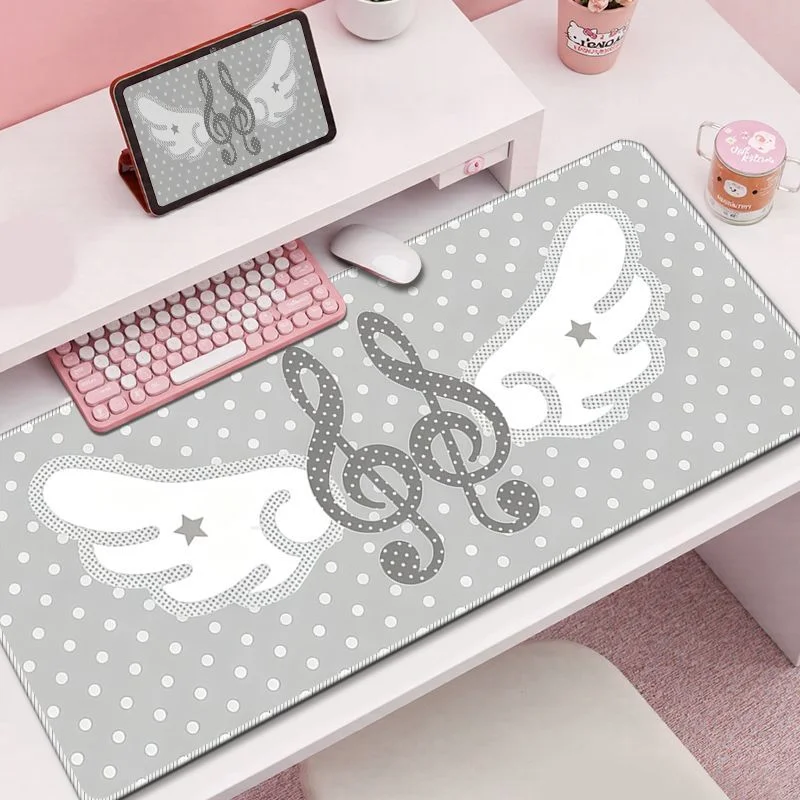 Pink Polka Dots Angel Wings Girl Y2K Kawaii Leather Desk Pad Protector Mouse Pad Office Desk Mat Non-Slip PU Desk Blotter Pad